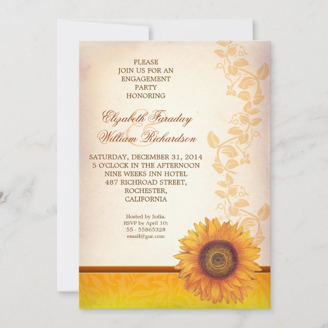 elegant sunflower engagement party invitation (Front)