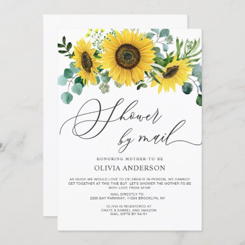Elegant Sunflower Eucalyptus Baby Shower by Mail Invitation