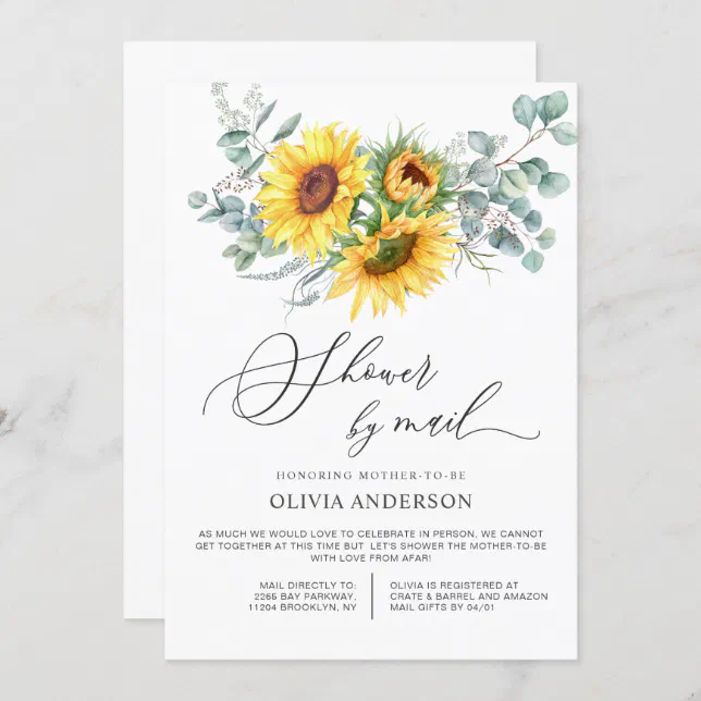 Elegant Sunflower Eucalyptus Baby Shower by Mail Invitation | Zazzle