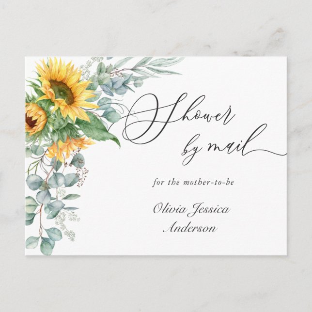 Elegant Sunflower Eucalyptus Baby Shower By Mail Postcard (Front)