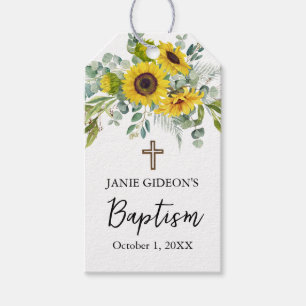 Elegant Sunflower & Eucalyptus Boho Cross Baptism Gift Tags