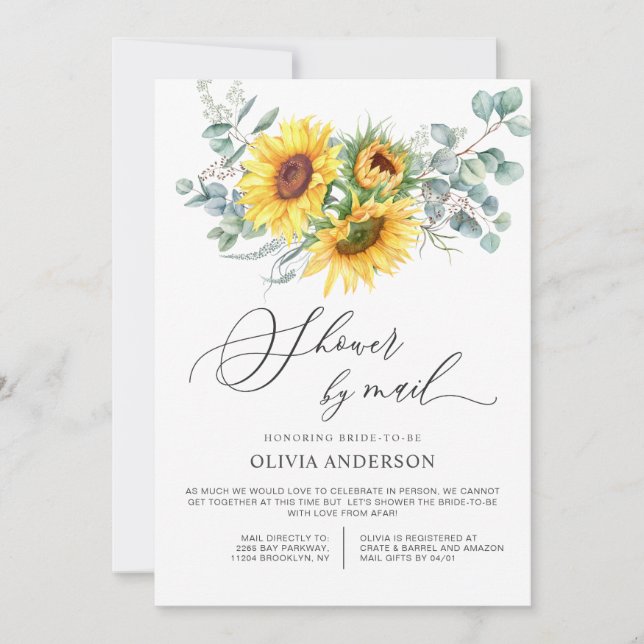 Elegant Sunflower Eucalyptus Bridal Shower by Mail Invitation (Front)