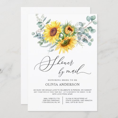 Elegant Sunflower Eucalyptus Bridal Shower by Mail Invitation