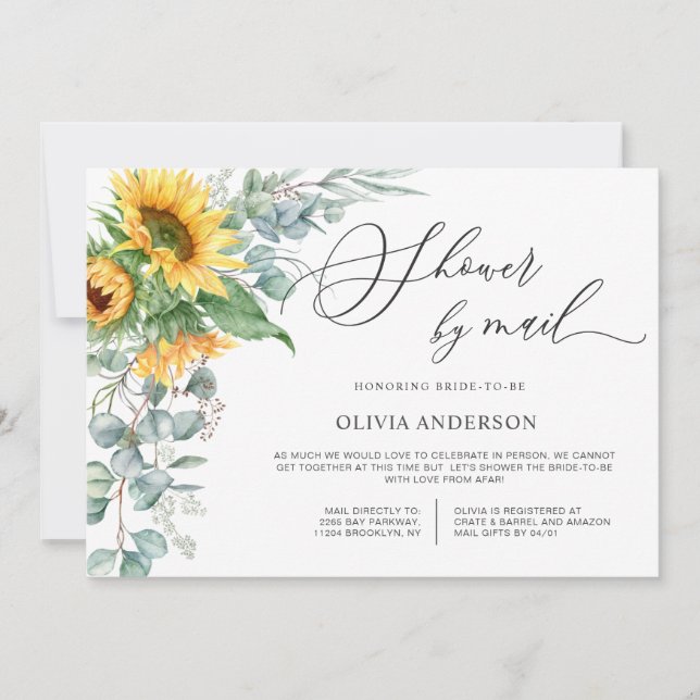 Elegant Sunflower Eucalyptus Bridal Shower by Mail Invitation (Front)