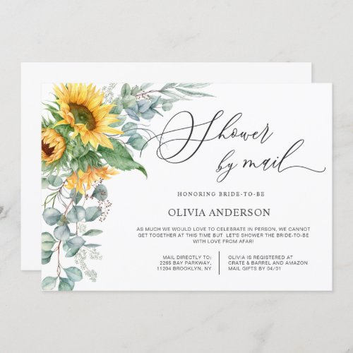 Elegant Sunflower Eucalyptus Bridal Shower by Mail Invitation