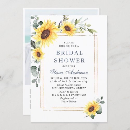 Elegant Sunflower Eucalyptus Bridal Shower QR code Invitation