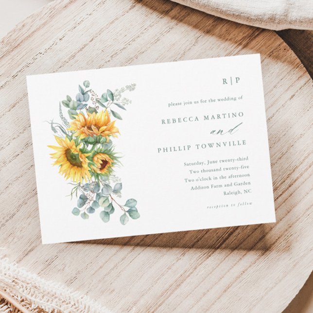 Elegant Sunflower Eucalyptus Fall Wedding Invitation (Creator Uploaded)