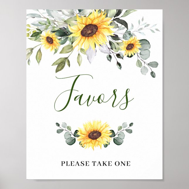 Elegant Sunflower Eucalyptus Favors Wedding Sign (Front)