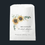 Elegant Sunflower Eucalyptus Floral Bridal Favor Bag<br><div class="desc">Create a modern Sunflower Floral favors with this cute template featuring beautiful rustic floral bouquet, geometric gold effect frame, with modern simple typography. TIP: Matching wedding suite cards like RSVP, wedding programs, banners, tapestry, gift tags, signs, and other wedding keepsakes and goodies are available in the collection below featuring this...</div>