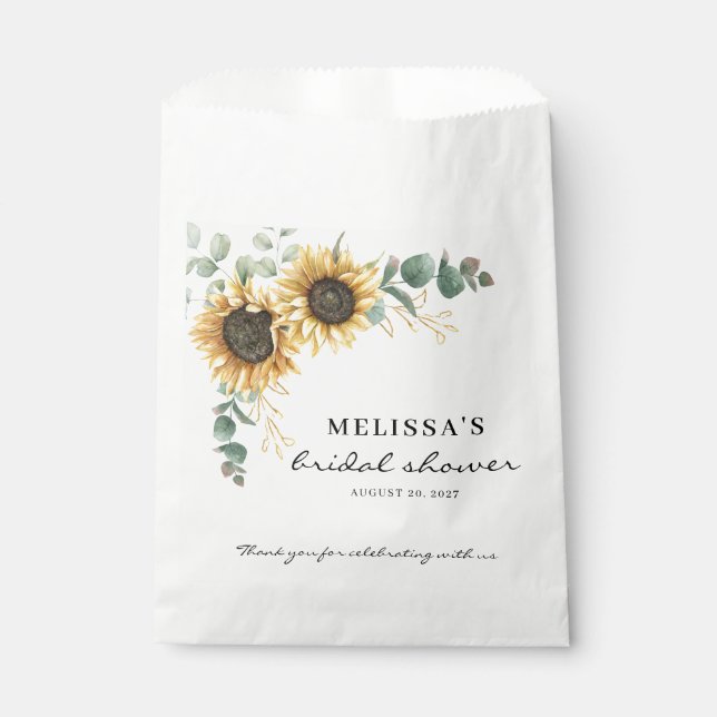 Elegant Sunflower Eucalyptus Floral Bridal Favor Bag (Front)