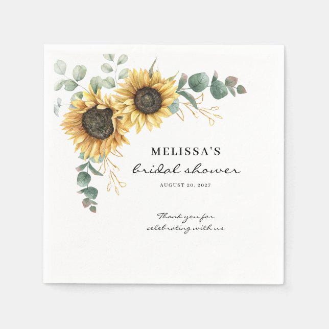 Elegant Sunflower Eucalyptus Floral Bridal Shower Napkins (Front)