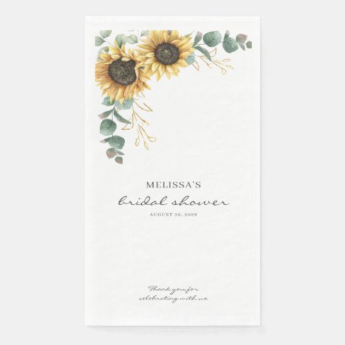 Elegant Sunflower Eucalyptus Floral Bridal Shower Paper Guest Towels