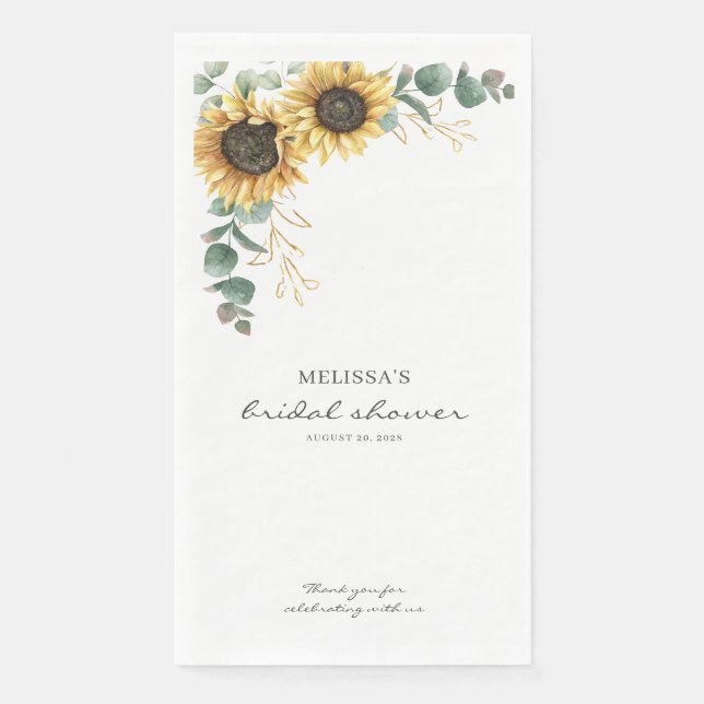 Elegant Sunflower Eucalyptus Floral Bridal Shower Paper Guest Towels (Front)