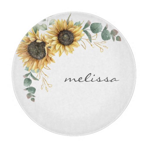 Elegant Sunflower Eucalyptus Floral Cutting Board