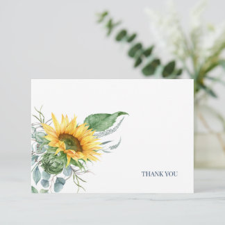 Elegant Sunflower Eucalyptus Floral Thank You Card