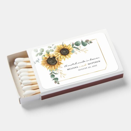 Elegant Sunflower Eucalyptus Floral Wedding Matchboxes