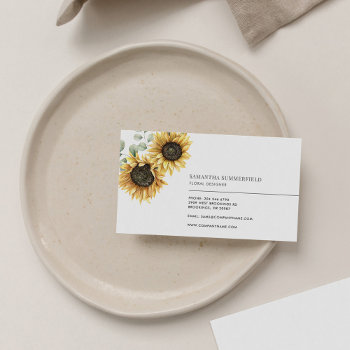 Elegant Sunflower Eucalyptus Florist Modern Business Card by Milestone_Hub at Zazzle