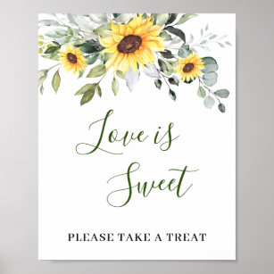 Elegant Sunflower Eucalyptus Love is Sweet Wedding Poster