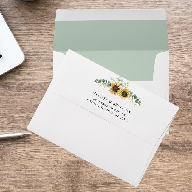 Elegant Sunflower Eucalyptus Modern Wedding Envelope (Elegant Sunflower Eucalyptus Modern Wedding Envelope)