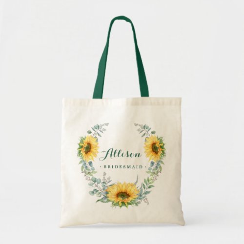 Elegant Sunflower Eucalyptus Rustic Bridesmaid Tote Bag