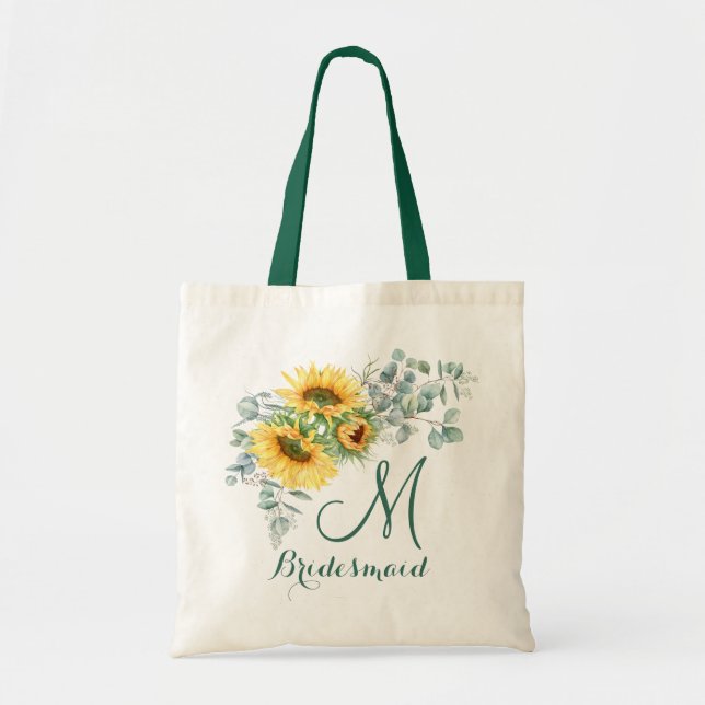 Elegant Sunflower Eucalyptus Rustic Bridesmaid Tote Bag (Front)