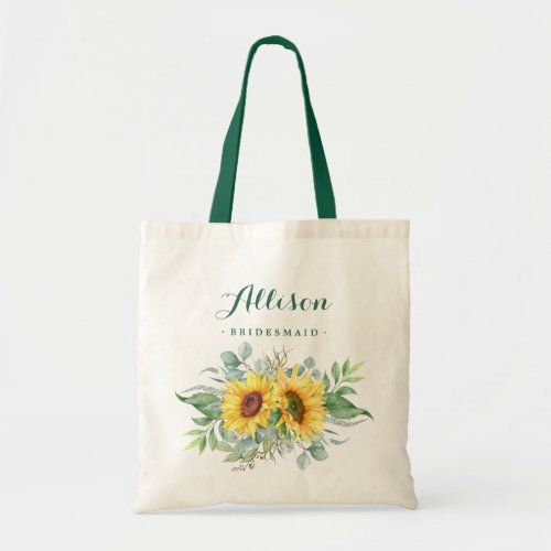 Elegant Sunflower Eucalyptus Rustic Bridesmaid Tote Bag