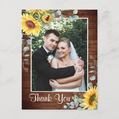 Elegant Sunflower Eucalyptus Rustic Thank You  Pos Postcard