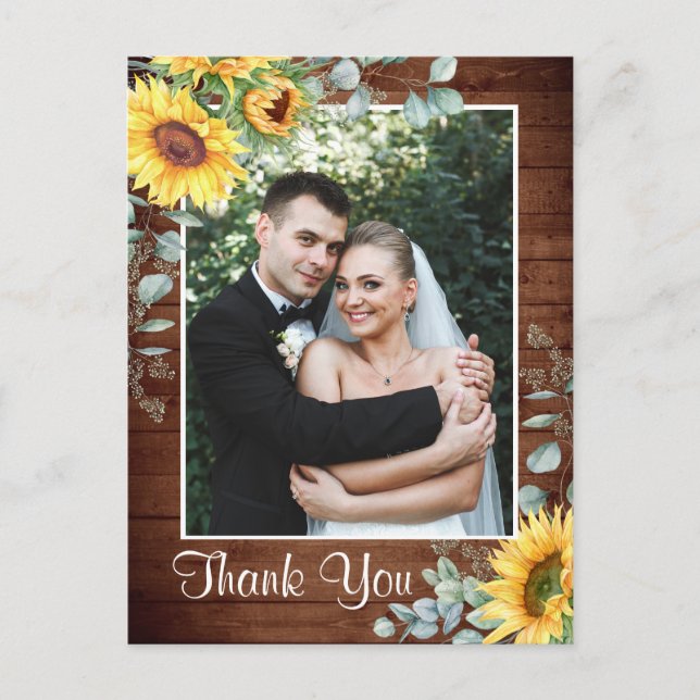 Elegant Sunflower Eucalyptus Rustic Thank You  Pos Postcard (Front)