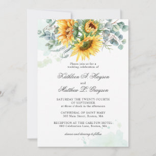 Elegant Sunflower Eucalyptus Splash Wedding Invitation