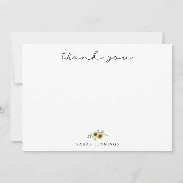 Elegant Sunflower Eucalyptus Thank You Note Card (Front)