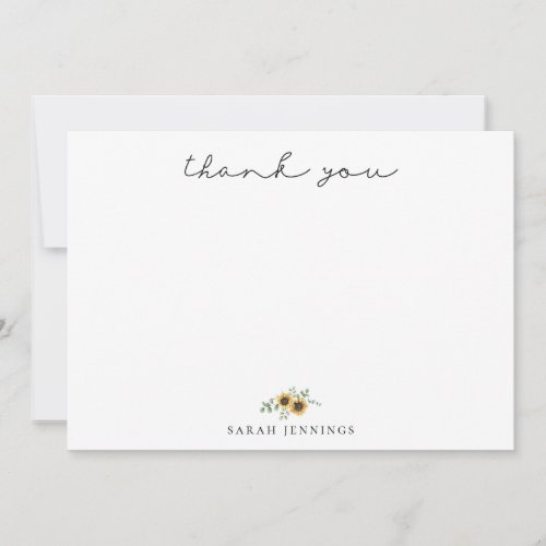 Elegant Sunflower Eucalyptus Thank You Note Card