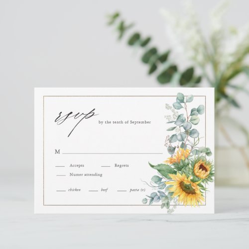 Elegant Sunflower Eucalyptus Watercolor Wedding RSVP Card