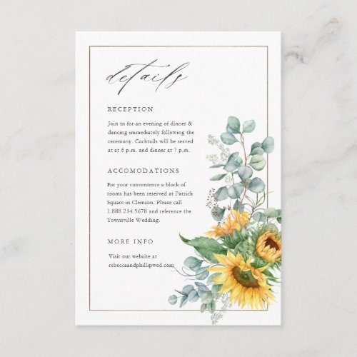 Elegant Sunflower Eucalyptus Wedding Details Enclosure Card