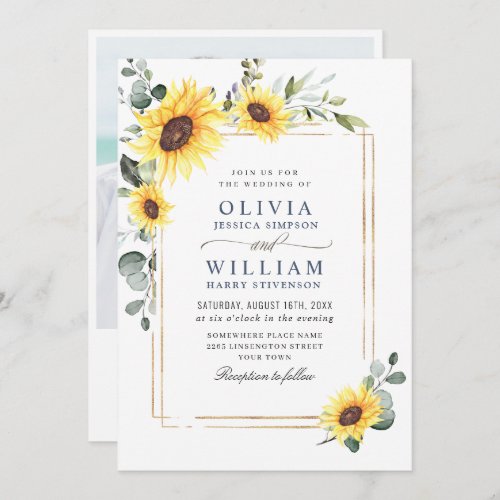 Elegant Sunflower Eucalyptus Wedding Photo QR code Invitation
