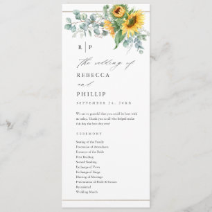 Elegant Sunflower Eucalyptus Wedding Program