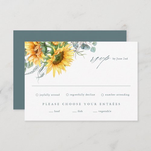Elegant Sunflower Eucalyptus Wedding RSVP Card