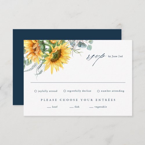 Elegant Sunflower Eucalyptus Wedding RSVP Card