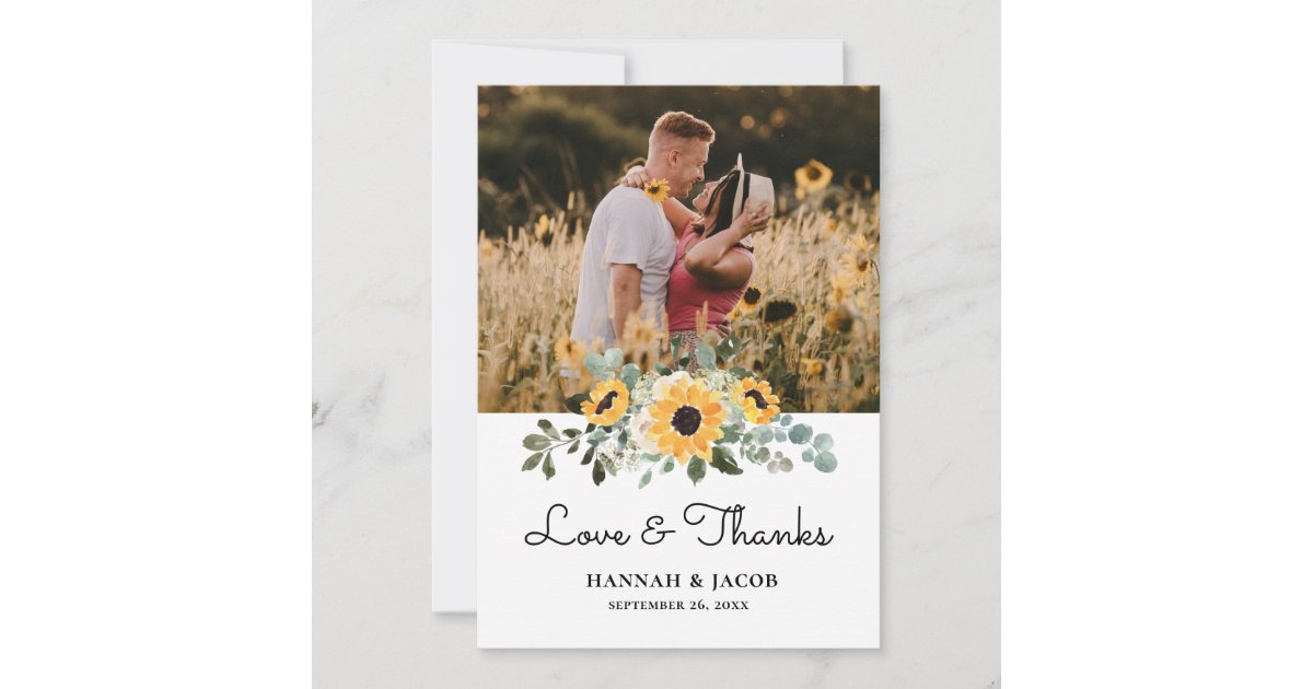 Elegant Sunflower Eucalyptus Wedding Thank You Card Zazzle Elegant sunflower eucalyptus wedding thank you card zazzle