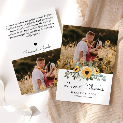 Elegant Sunflower Eucalyptus Wedding Thank You Card
