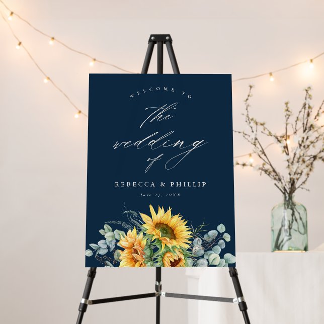 Elegant Sunflower Eucalyptus Wedding Welcome  Foam Board (In Situ (Stand))