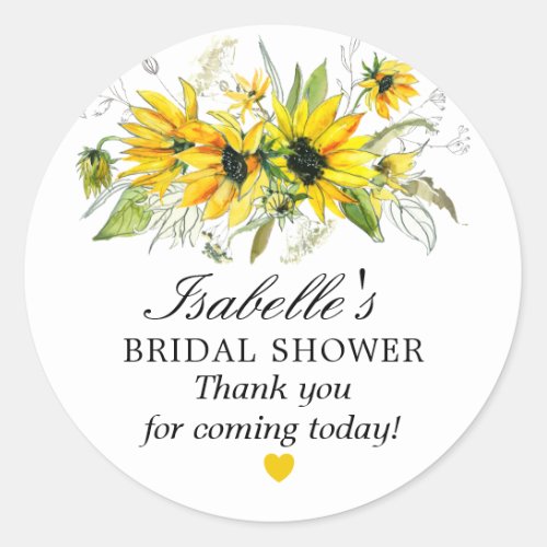 Elegant Sunflower Floral Bridal Shower Thank You  Classic Round Sticker