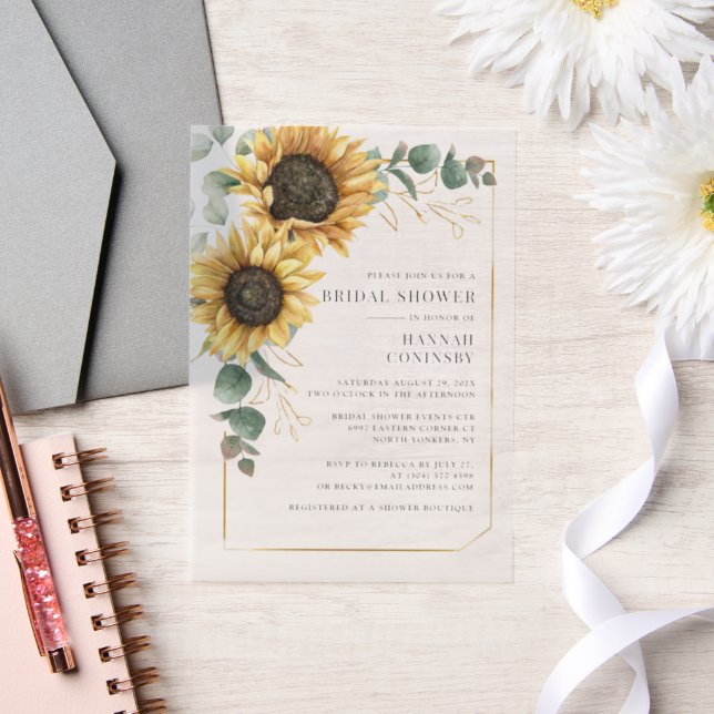 Elegant Sunflower Floral Bridal Shower Vellum Invitations (Wedding)
