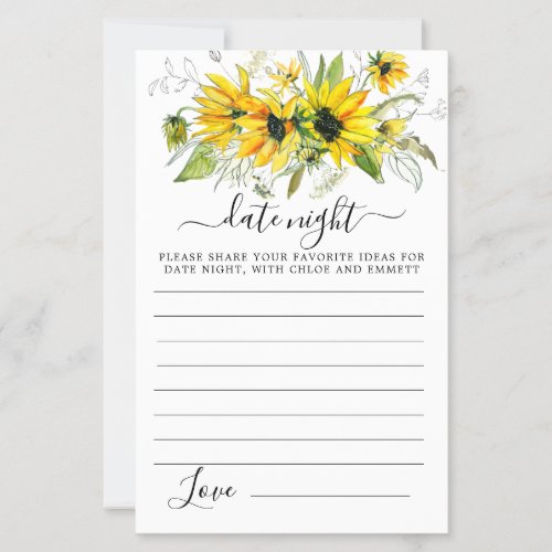 Elegant Sunflower Floral Date Night Card