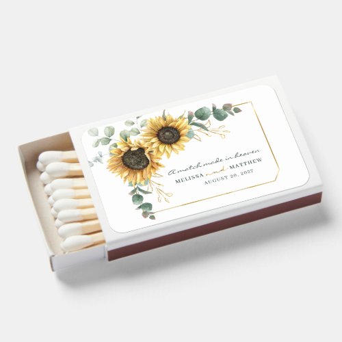 Elegant Sunflower Floral Eucalyptus Floral Wedding Matchboxes