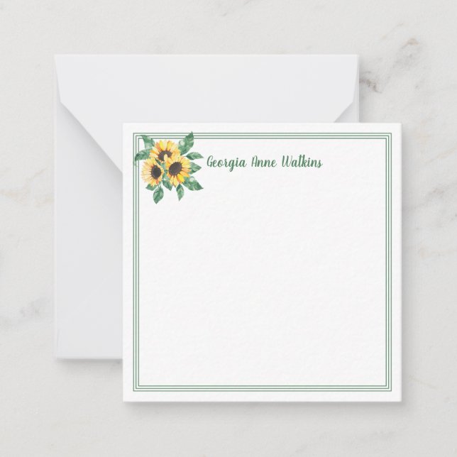 Elegant Sunflower Floral Monogrammed Note Card (Front)