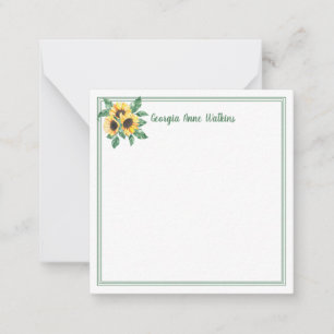 Elegant Sunflower Floral Monogrammed Note Card