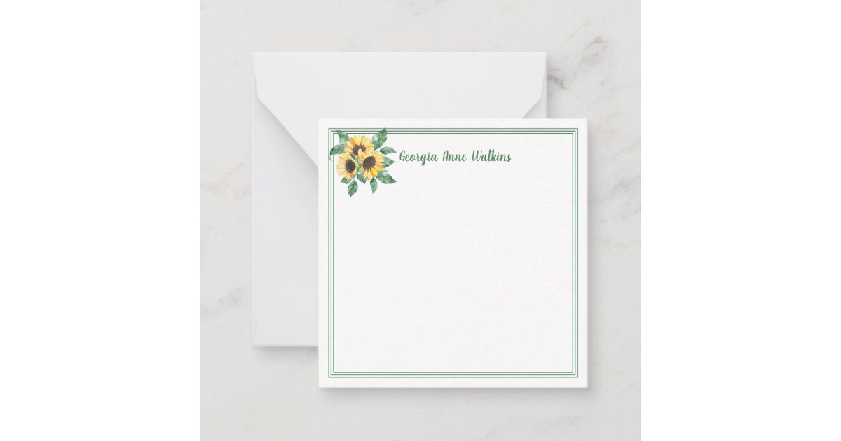 Elegant Sunflower Floral Monogrammed Note Card | Zazzle
