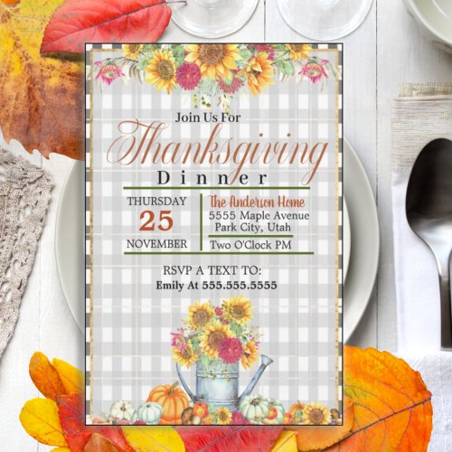 Elegant Sunflower Floral Thanksgivining Dinner Invitation