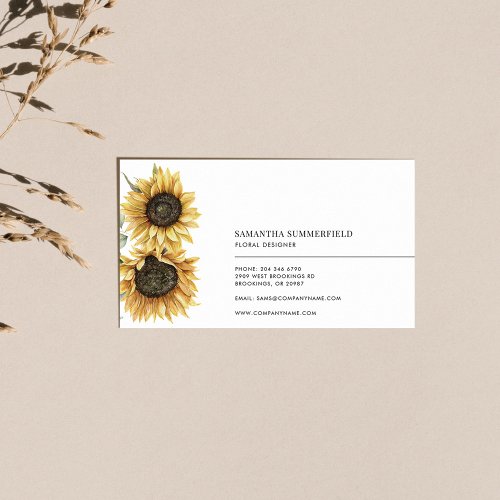 Elegant Sunflower Floral Watercolor Business Card