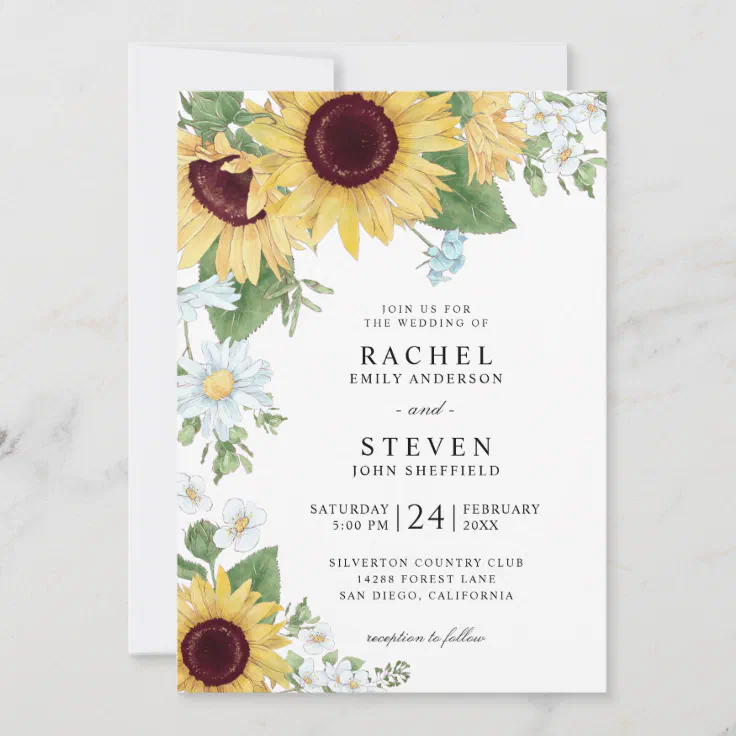 Elegant Sunflower Floral Wedding Invitation | Zazzle